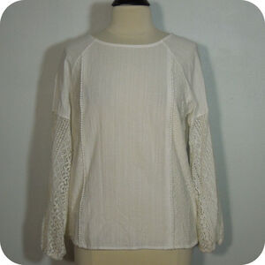 DOE & RAE Womens L LARGE White Lace Insert Top Cotton/Linen